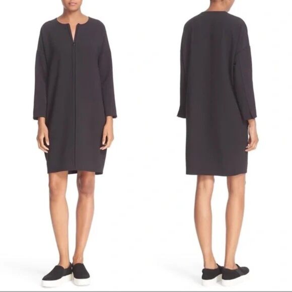 Vince Black Minimalist Shift Dress Front Seam Zipper Medium $365 Retail - Picture 1 of 8